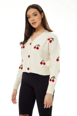 Women Liquorish Cherry Pattern Cardigan