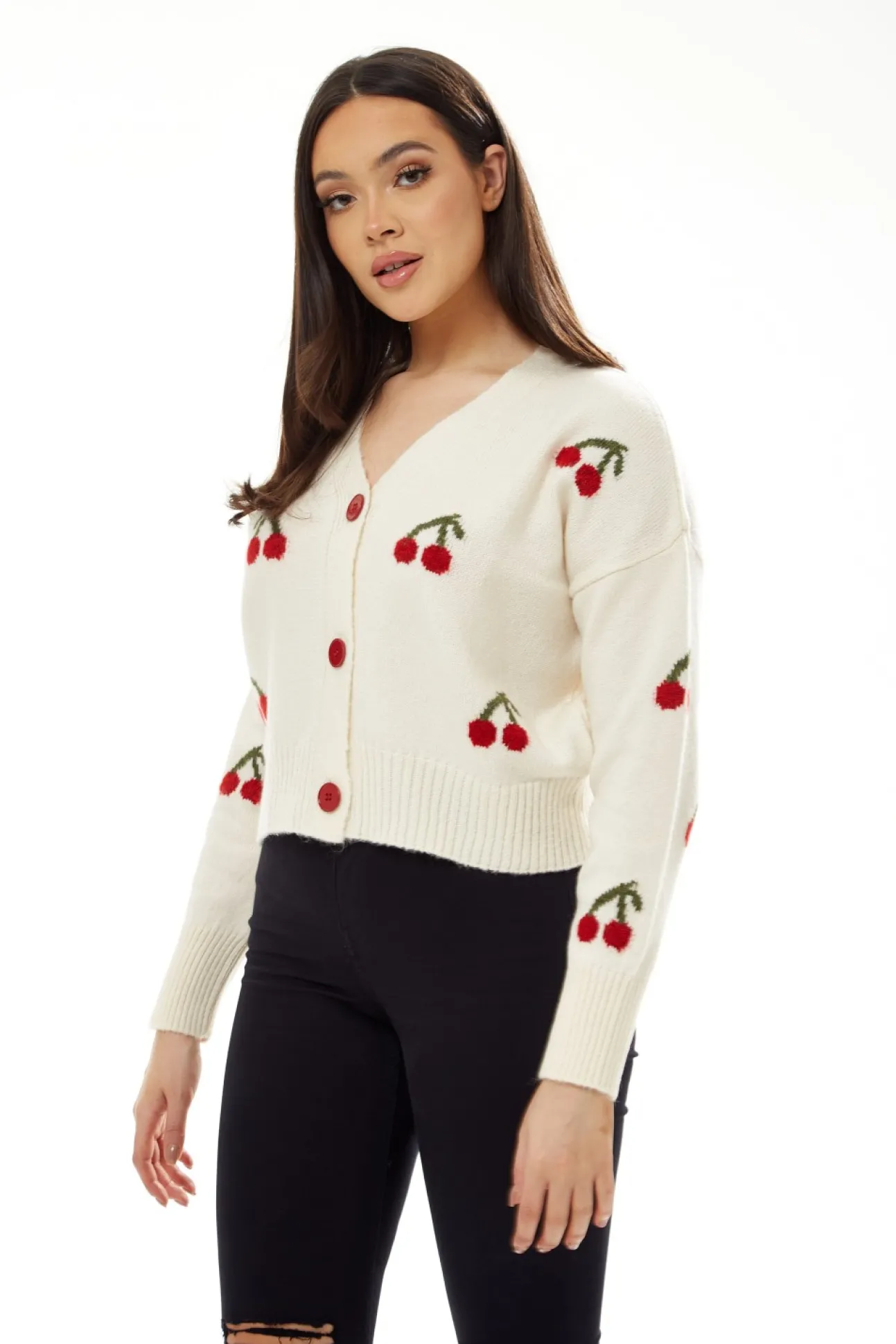 Women Liquorish Cherry Pattern Cardigan