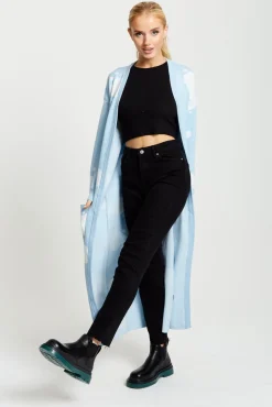 Women Liquorish Cloud Pattern Longline Cardigan In Light