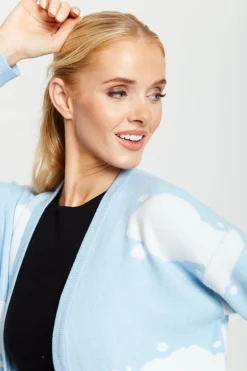 Women Liquorish Cloud Pattern Longline Cardigan In Light