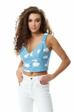 Women Liquorish Cloud Print Cropped Top In