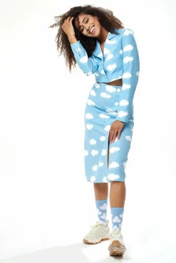 Women Liquorish Cloud Print Skirt In