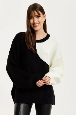 Women Liquorish Colour Block Jumper In Black And White