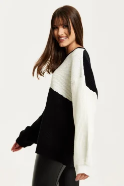 Women Liquorish Colour Block Jumper In Black And White