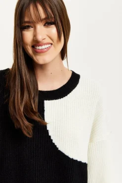 Women Liquorish Colour Block Jumper In Black And White