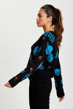 Women Liquorish Cosmic Pattern Cropped Cardigan In