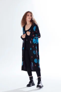 Women Liquorish Cosmic Pattern Open Front Cardigan In