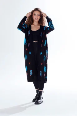 Women Liquorish Cosmic Pattern Open Front Cardigan In