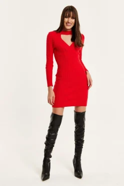 Women Liquorish Cut Out Front Cable Knit Mini Dress In