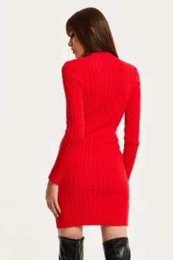Women Liquorish Cut Out Front Cable Knit Mini Dress In