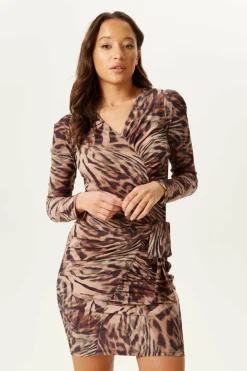 Women Liquorish Divine Animal Print Long Sleeves Mini Dress