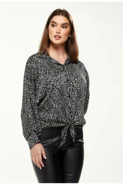 Women Liquorish Divine Grace Blouse Front Tie In Black & White