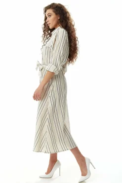 Women Liquorish Divine Grace Navy Stripe Button Up Mididress