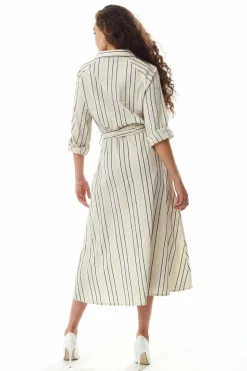Women Liquorish Divine Grace Navy Stripe Button Up Mididress