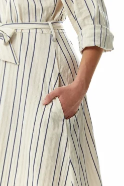 Women Liquorish Divine Grace Navy Stripe Button Up Mididress