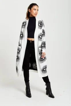 Women Liquorish Eye Pattern Longline Cardigan In