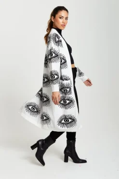 Women Liquorish Eye Pattern Longline Cardigan In