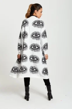 Women Liquorish Eye Pattern Longline Cardigan In