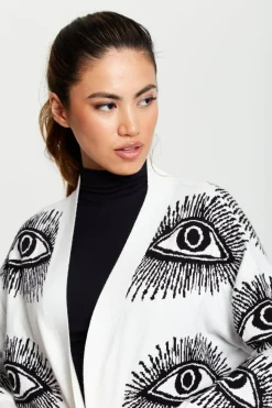 Women Liquorish Eye Pattern Longline Cardigan In