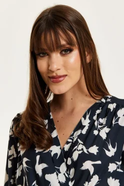 Women Liquorish Floral And Bird Print Midi Fake Wrap Dress In