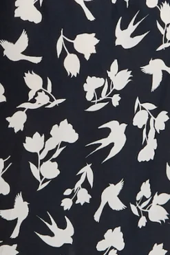 Women Liquorish Floral And Bird Print Midi Fake Wrap Dress In