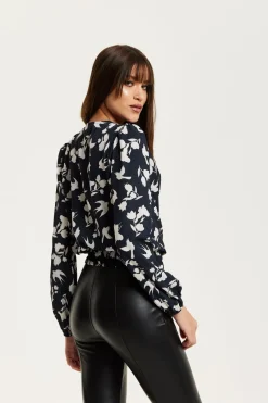 Women Liquorish Floral And Bird Print Wrap Top In