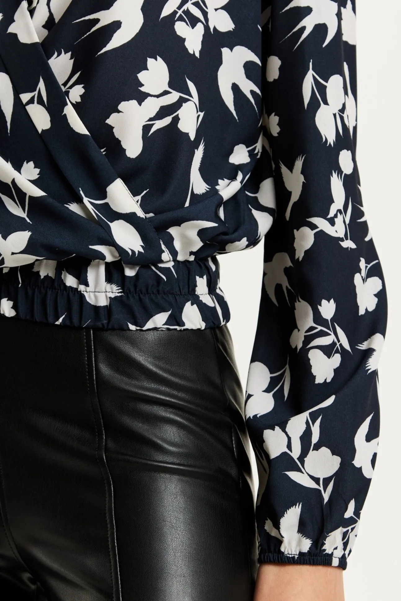 Women Liquorish Floral And Bird Print Wrap Top In