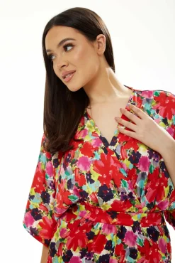 Women Liquorish Floral Jumpsuit With Short Sleeves