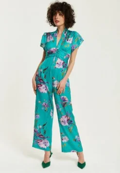 Women Liquorish Floral Jumpsuit With Short Sleeves