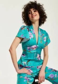Women Liquorish Floral Jumpsuit With Short Sleeves