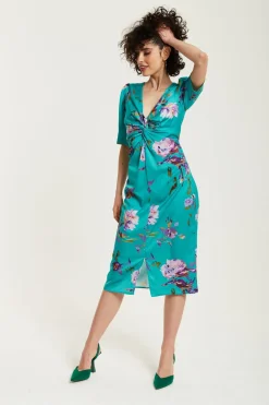 Women Liquorish Floral Knot Front Midi Dress