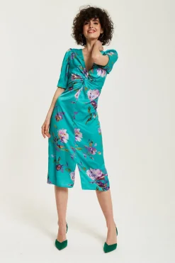 Women Liquorish Floral Knot Front Midi Dress