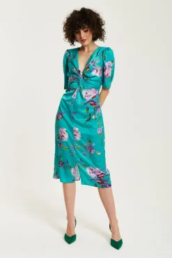 Women Liquorish Floral Knot Front Midi Dress
