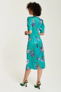 Women Liquorish Floral Knot Front Midi Dress