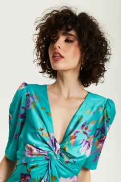 Women Liquorish Floral Knot Front Midi Dress