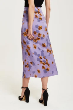 Women Liquorish Floral Midi Skirt With Ruching Detail