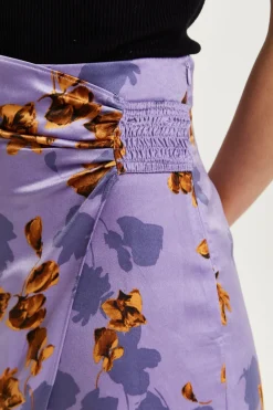 Women Liquorish Floral Midi Skirt With Ruching Detail