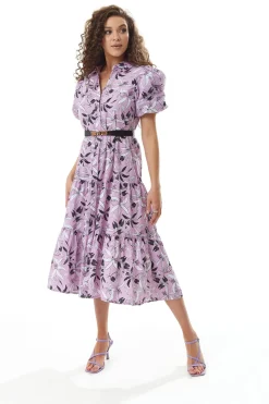 Women Liquorish Floral Print Button Up Midi Dress In