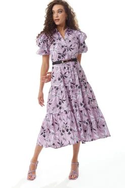 Women Liquorish Floral Print Button Up Midi Dress In