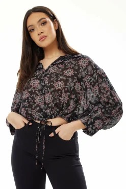 Women Liquorish Floral Print Crop Shirt In