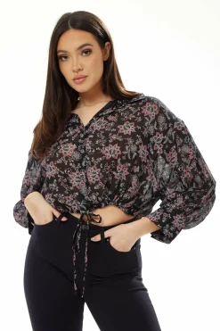 Women Liquorish Floral Print Crop Shirt In