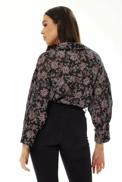 Women Liquorish Floral Print Crop Shirt In