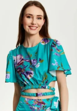 Women Liquorish Floral Print Crop Top With Tie Details