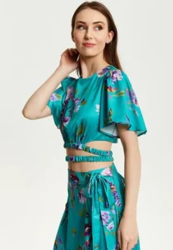 Women Liquorish Floral Print Crop Top With Tie Details