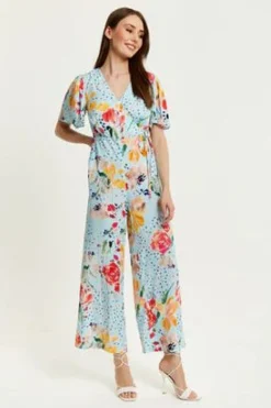 Women Liquorish Floral Print Jumpsuit With Wide Legs