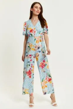 Women Liquorish Floral Print Jumpsuit With Wide Legs