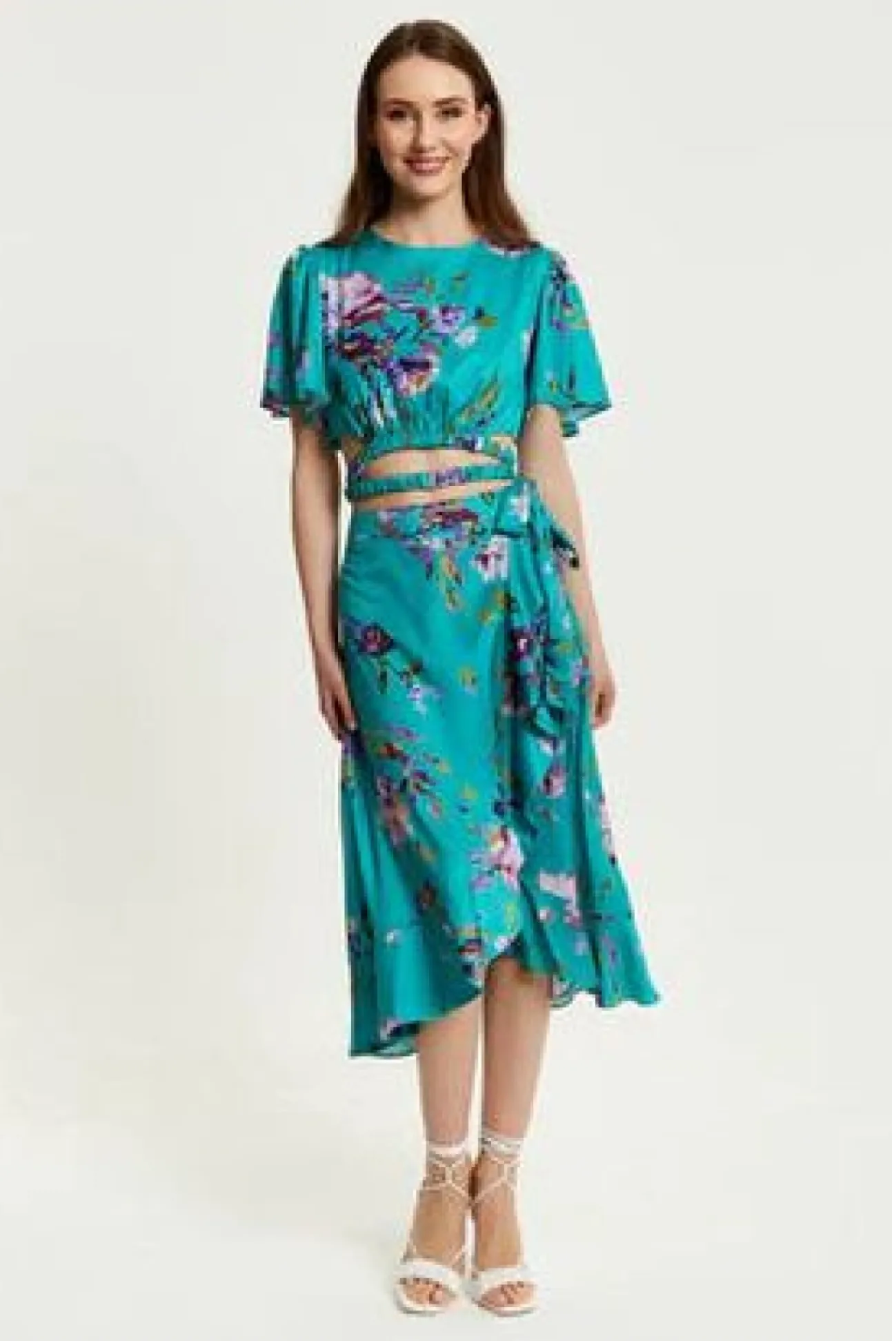 Women Liquorish Floral Print Midi Wrap Skirt