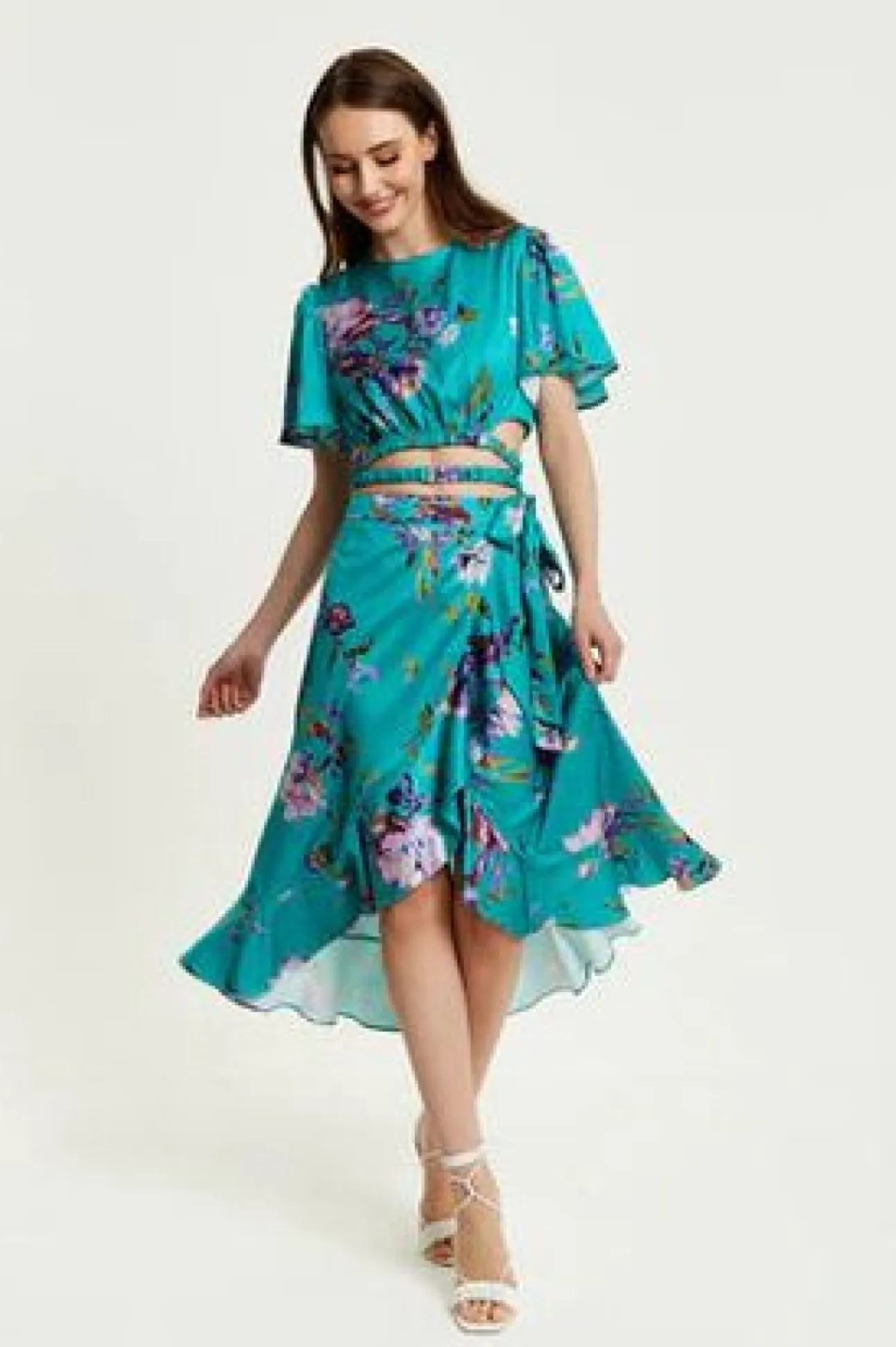 Women Liquorish Floral Print Midi Wrap Skirt