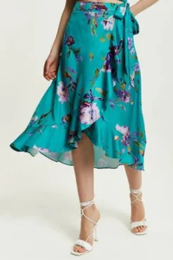 Women Liquorish Floral Print Midi Wrap Skirt