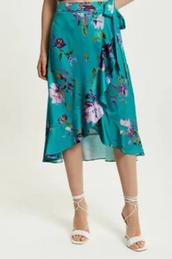 Women Liquorish Floral Print Midi Wrap Skirt